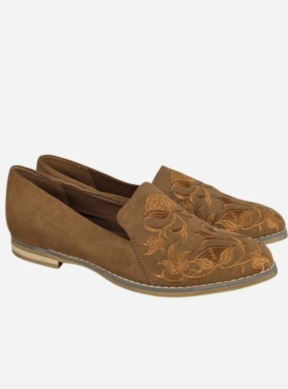 Indigo Rd Faux Suede Floral Embroidered Slip-On Loafer Tan Size 8.5